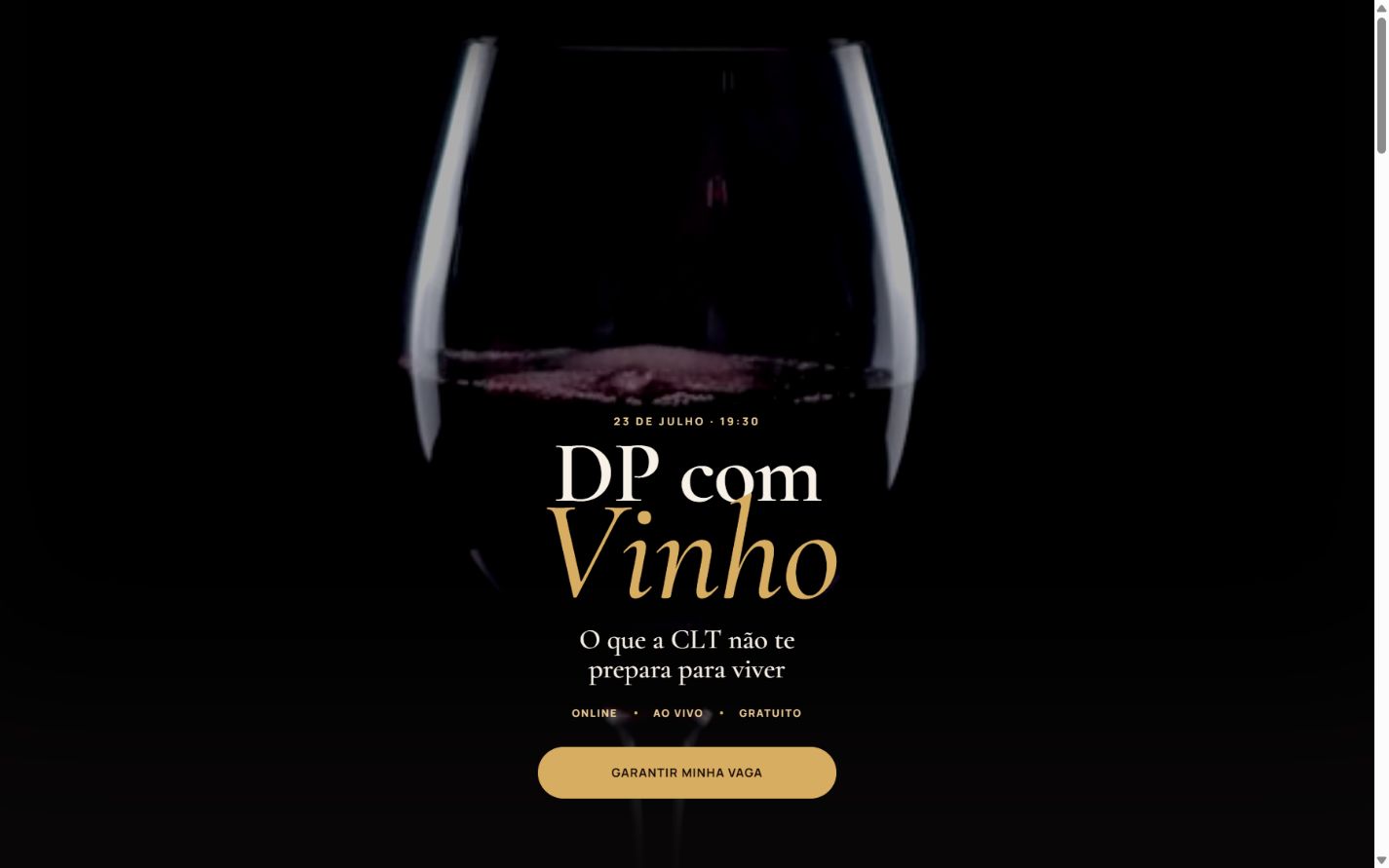 Landing page do evento DP com Vinho